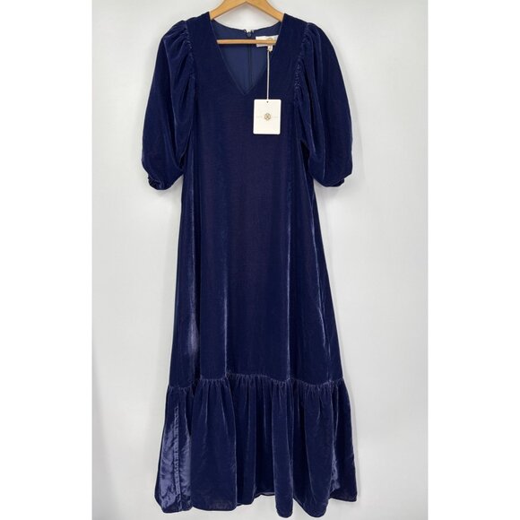 Anna Cate Margot Maxi Velvet Blouson Sleeve Maxi Dress Blue Small NEW - Picture 1 of 5